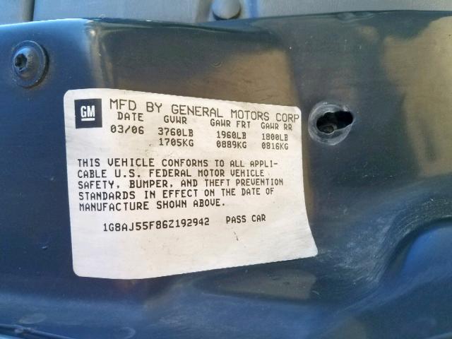 1G8AJ55F86Z192942 - 2006 SATURN ION LEVEL GRAY photo 10