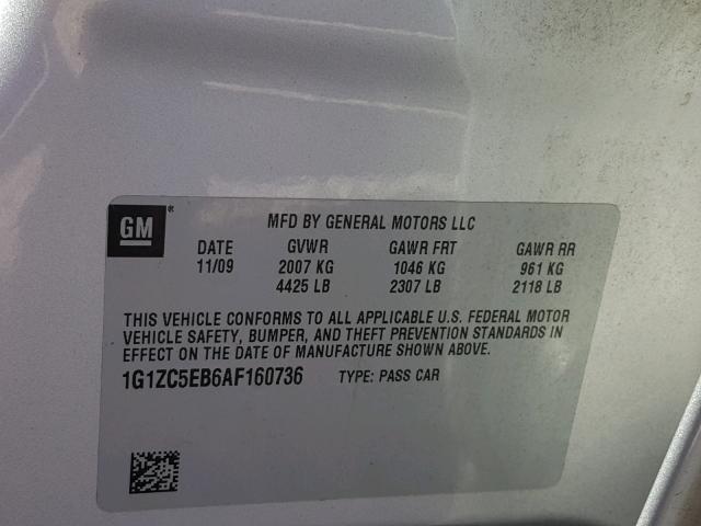 1G1ZC5EB6AF160736 - 2010 CHEVROLET MALIBU 1LT SILVER photo 10