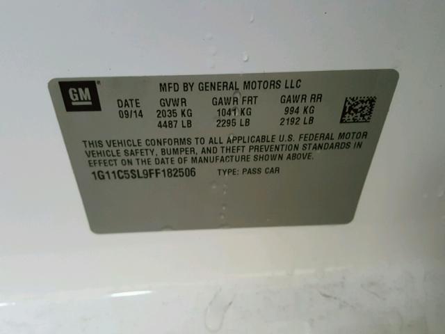1G11C5SL9FF182506 - 2015 CHEVROLET MALIBU 1LT 白色 照片 10