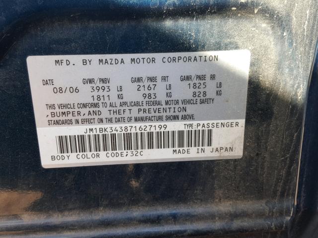 JM1BK343871627199 - 2007 MAZDA 3 HATCHBAC BLUE photo 10