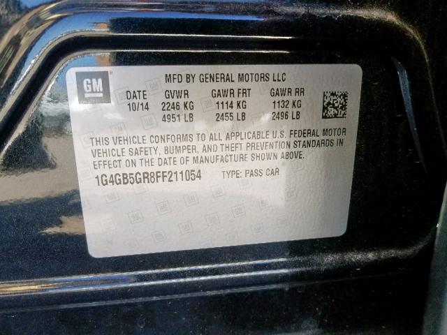 1G4GB5GR8FF211054 - 2015 BUICK LACROSSE BLACK photo 10