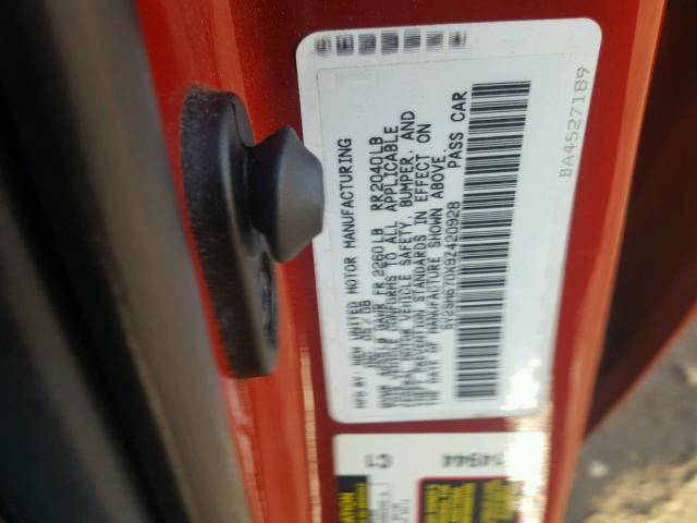 5Y2SM670X9Z420928 - 2009 PONTIAC VIBE RED photo 10