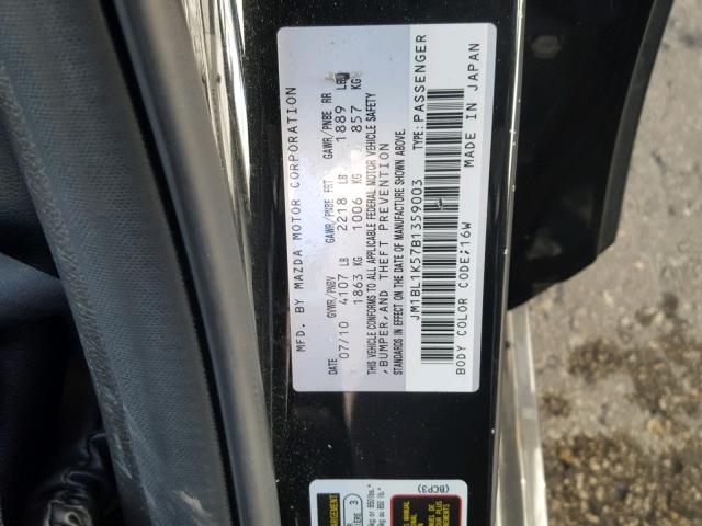 JM1BL1K57B1359003 - 2011 MAZDA 3 S BLACK photo 10