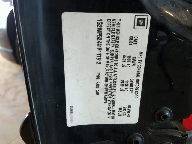 1G2WP52K41F117813 - 2001 PONTIAC GRAND PRIX BLACK photo 10