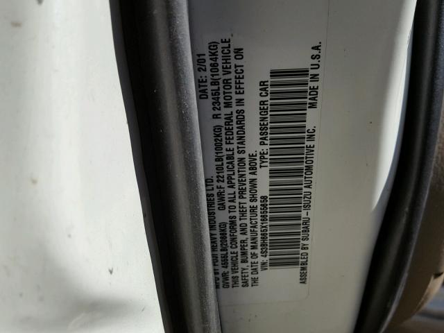 4S3BH665X16655658 - 2001 SUBARU LEGACY OUT WHITE photo 10