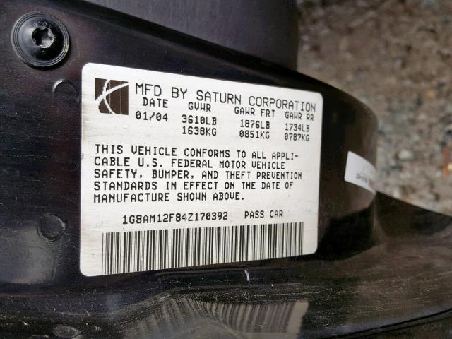 1G8AM12F84Z170392 - 2004 SATURN ION LEVEL BLACK photo 10