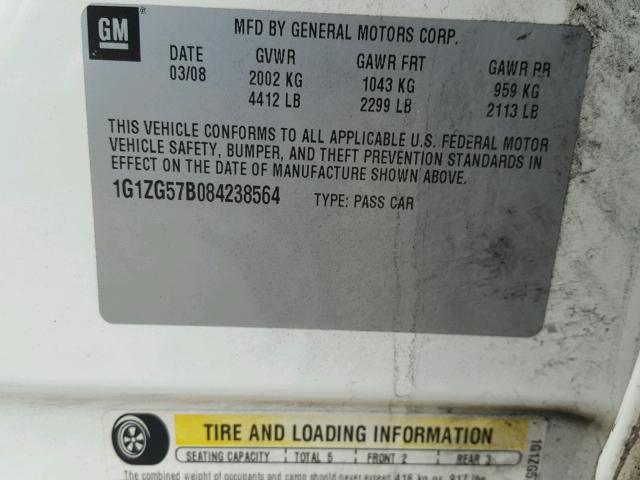 1G1ZG57B084238564 - 2008 CHEVROLET MALIBU LS 白色 照片 10