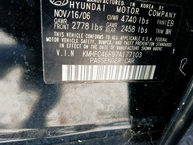 KMHFC46F97A177103 - 2007 HYUNDAI AZERA SE BLACK photo 10