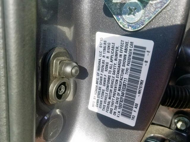 19XFB2F94FE038711 - 2015 HONDA CIVIC EXL 灰色 照片 10