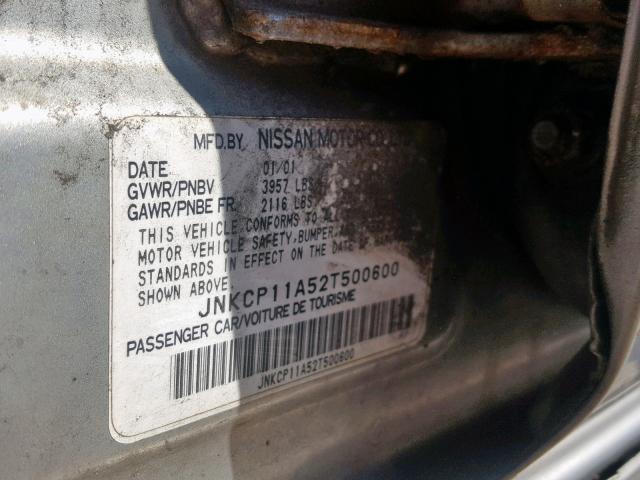 JNKCP11A52T500600 - 2002 INFINITI G20 GRAY photo 10