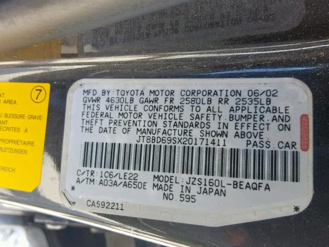 JT8BD69SX20171411 - 2002 LEXUS GS 300 GRAY photo 10