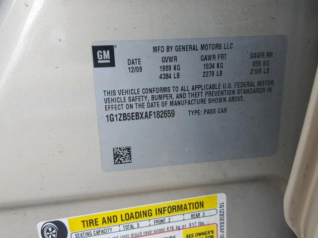 1G1ZB5EBXAF182659 - 2010 CHEVROLET MALIBU LS 金色 照片 10