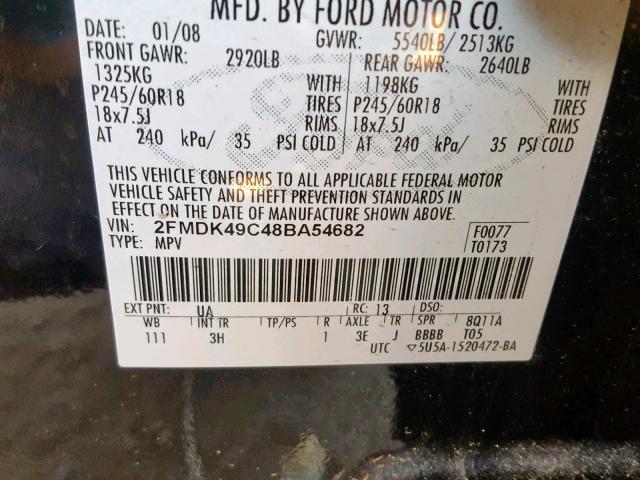 2FMDK49C48BA54682 - 2008 FORD EDGE LIMIT BLACK photo 10