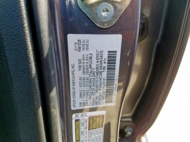 5J8TC2H53KL031181 - 2019 ACURA RDX GRAY photo 10