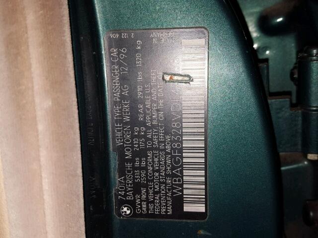 WBAGF8328VDL47968 - 1997 BMW 740 I AUTO GREEN photo 10