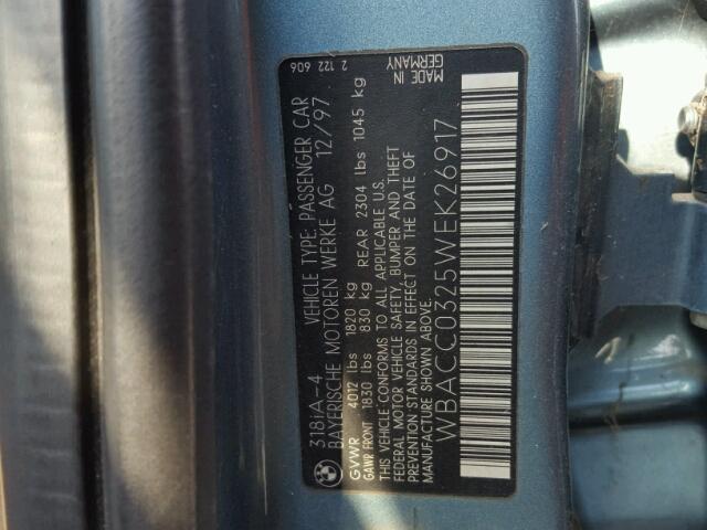 WBACC0325WEK26917 - 1998 BMW 318 I AUTO BLUE photo 10