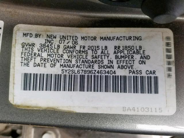 5Y2SL67896Z463404 - 2006 PONTIAC VIBE GRAY photo 10