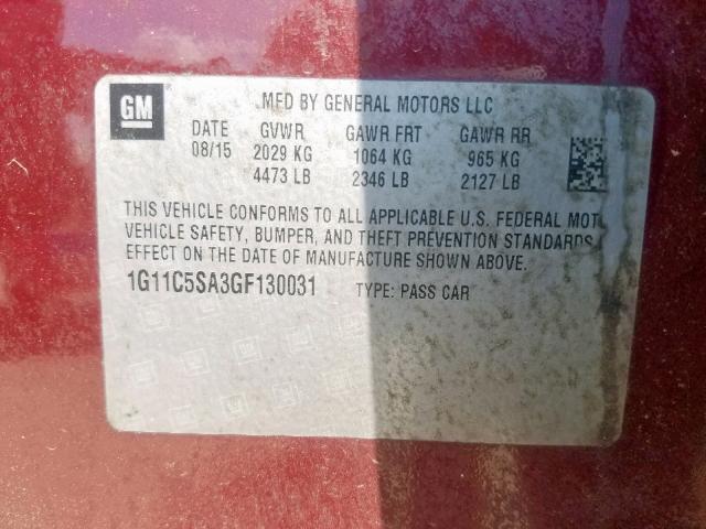 1G11C5SA3GF130031 - 2016 CHEVROLET MALIBU LIM 栗色 照片 10