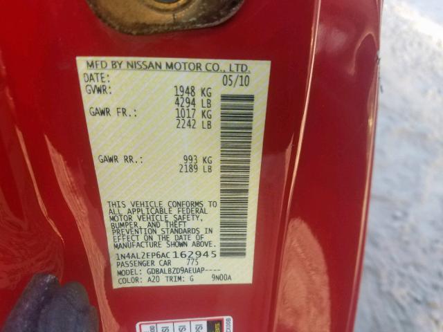 1N4AL2EP6AC162945 - 2010 NISSAN ALTIMA S RED photo 10