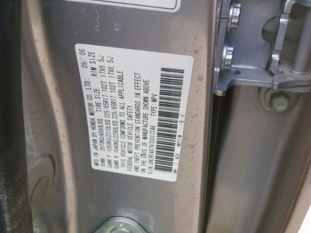 JHLRE48797C017246 - 2007 HONDA CR-V EXL SILVER photo 10