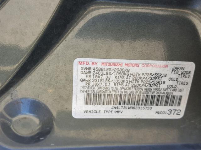 JA4LT31W98Z015753 - 2008 MITSUBISHI OUTLANDER SILVER photo 10