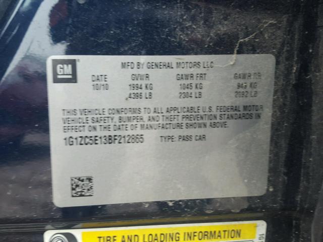 1G1ZC5E13BF212865 - 2011 CHEVROLET MALIBU 1LT BLUE photo 10