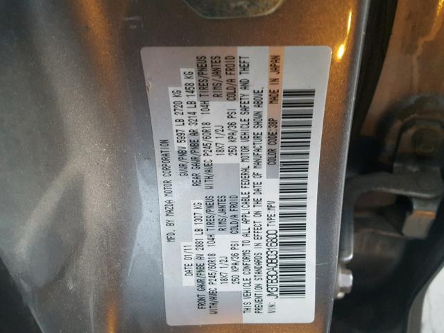 JM3TB3CA0B0316800 - 2011 MAZDA CX-9 SILVER photo 10