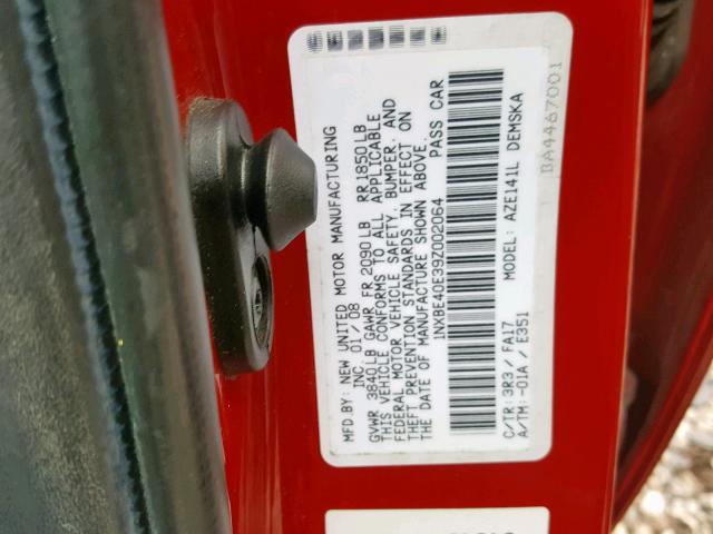 1NXBE40E39Z002064 - 2009 TOYOTA COROLLA XR 红色 照片 10