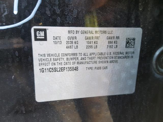 1G11C5SL2EF135848 - 2014 CHEVROLET MALIBU 1LT BLACK photo 10