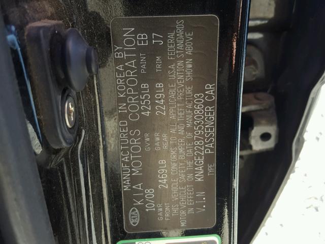 KNAGE228795308603 - 2009 KIA OPTIMA BLACK photo 10