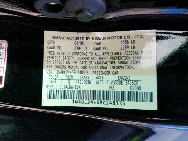 1N4BL24E68C248335 - 2008 NISSAN ALTIMA 3.5 BLACK photo 10