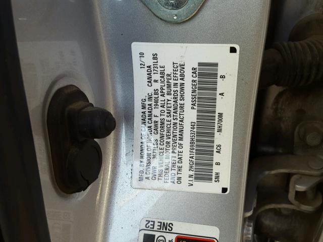 2HGFA1F69BH537443 - 2011 HONDA CIVIC LX-S SILVER photo 10