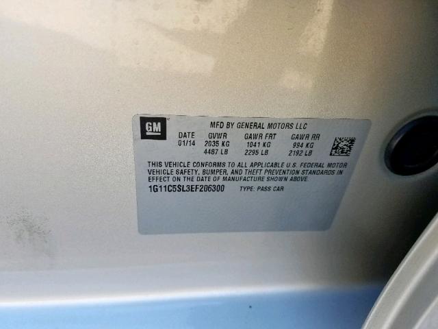 1G11C5SL3EF206300 - 2014 CHEVROLET MALIBU 1LT 米色 照片 10