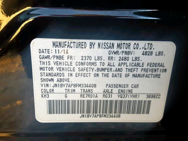 JN1BV7AP8FM334408 - 2015 INFINITI Q50 BASE BLACK photo 10