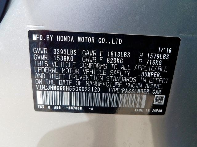 JHMGK5H55GX023120 - 2016 HONDA FIT LX SILVER photo 10