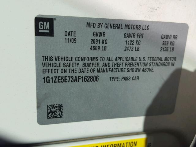 1G1ZE5E73AF162806 - 2010 CHEVROLET MALIBU LTZ თეთრი ფოტო 10