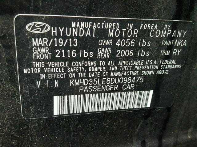 KMHD35LE8DU098475 - 2013 HYUNDAI ELANTRA GT BLACK photo 10