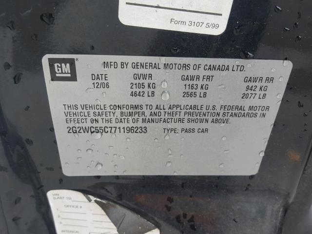 2G2WC55C771196233 - 2007 PONTIAC GRAND PRIX BLACK photo 10