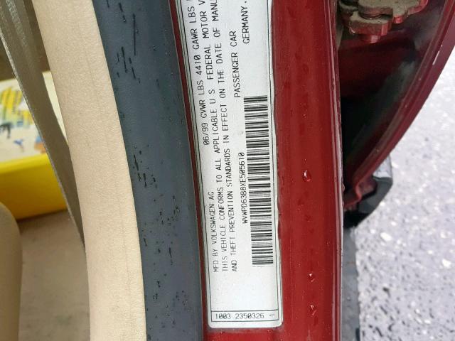 WVWPD63B8XE505610 - 1999 VOLKSWAGEN PASSAT GLX RED photo 10