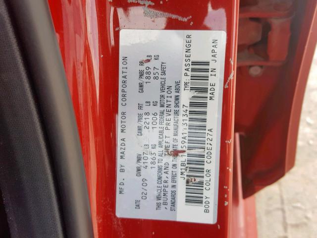 JM1BL1H59A1131347 - 2010 MAZDA 3 S RED photo 10