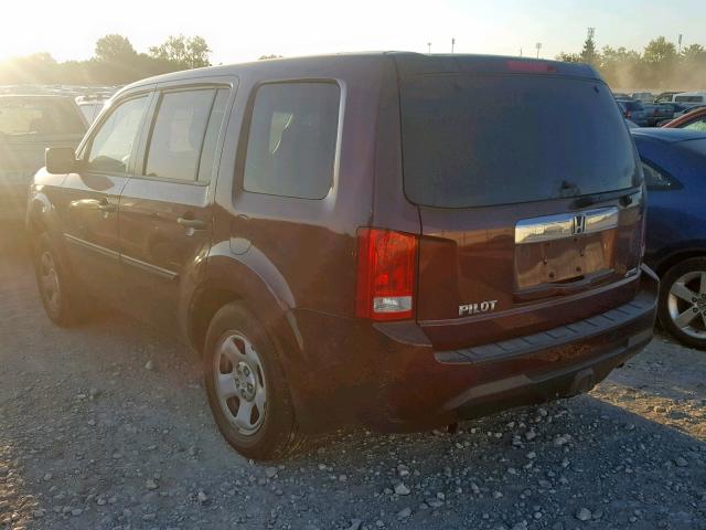 5FNYF4H24CB057791 - 2012 HONDA PILOT LX MAROON photo 3