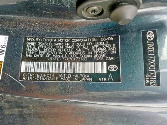 JTKDE177X70173183 - 2007 TOYOTA SCION TC ნაცრისფერი ფოტო 10