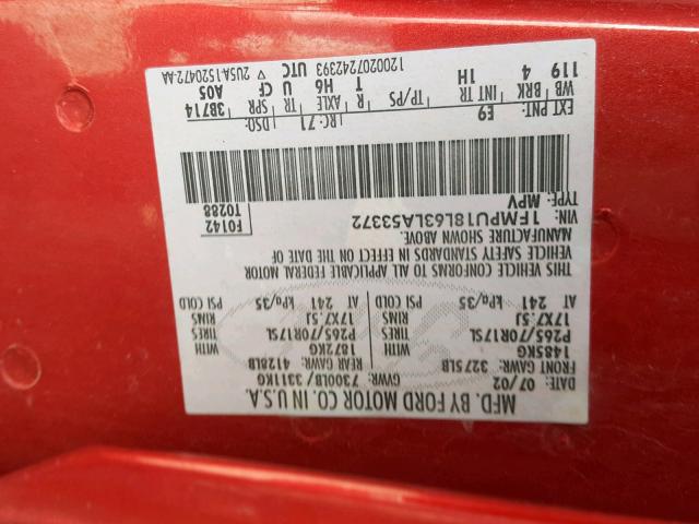 1FMPU18L63LA53372 - 2003 FORD EXPEDITION RED photo 10
