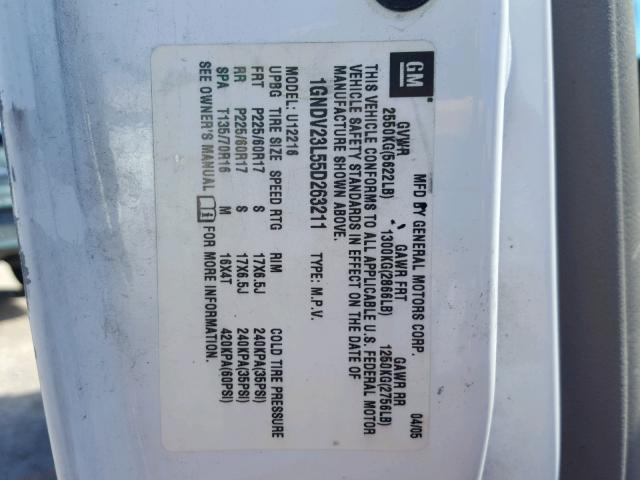 1GNDV23L55D263211 - 2005 CHEVROLET UPLANDER L 白色 照片 10