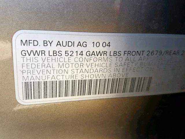 WAUDG74F35N060785 - 2005 AUDI A6 3.2 QUA GOLD photo 10