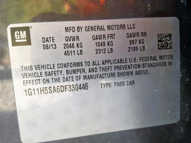 1G11H5SA6DF330446 - 2013 CHEVROLET MALIBU LTZ შავი ფოტო 10