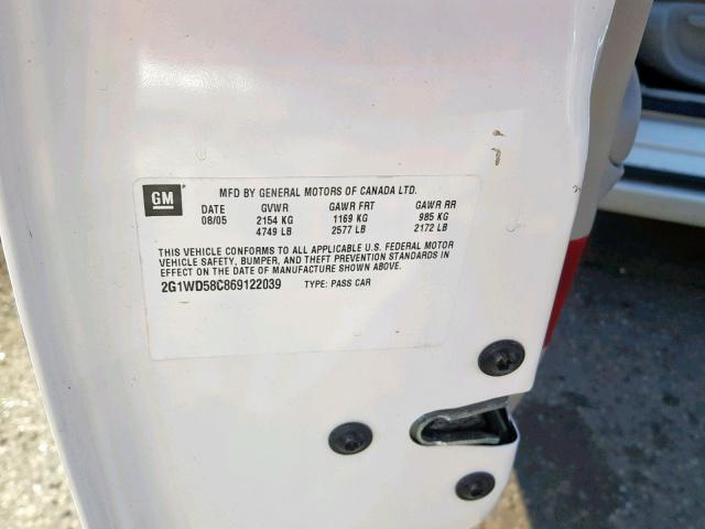 2G1WD58C869122039 - 2006 CHEVROLET IMPALA SUP Ақ фото 10