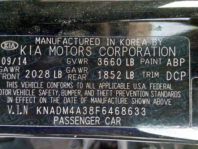 KNADM4A38F6468633 - 2015 KIA RIO LX BLACK photo 10