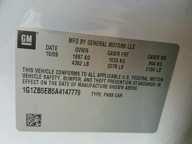 1G1ZB5EB5A4147779 - 2010 CHEVROLET MALIBU LS 白色 照片 10