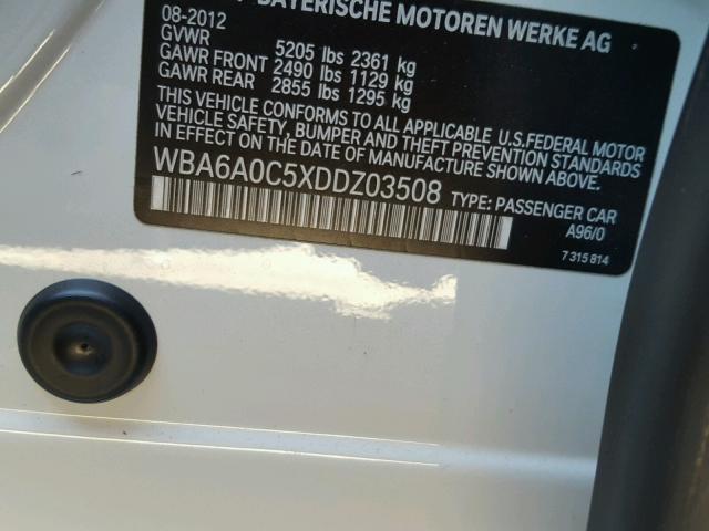 WBA6A0C5XDDZ03508 - 2013 BMW 640 I WHITE photo 10